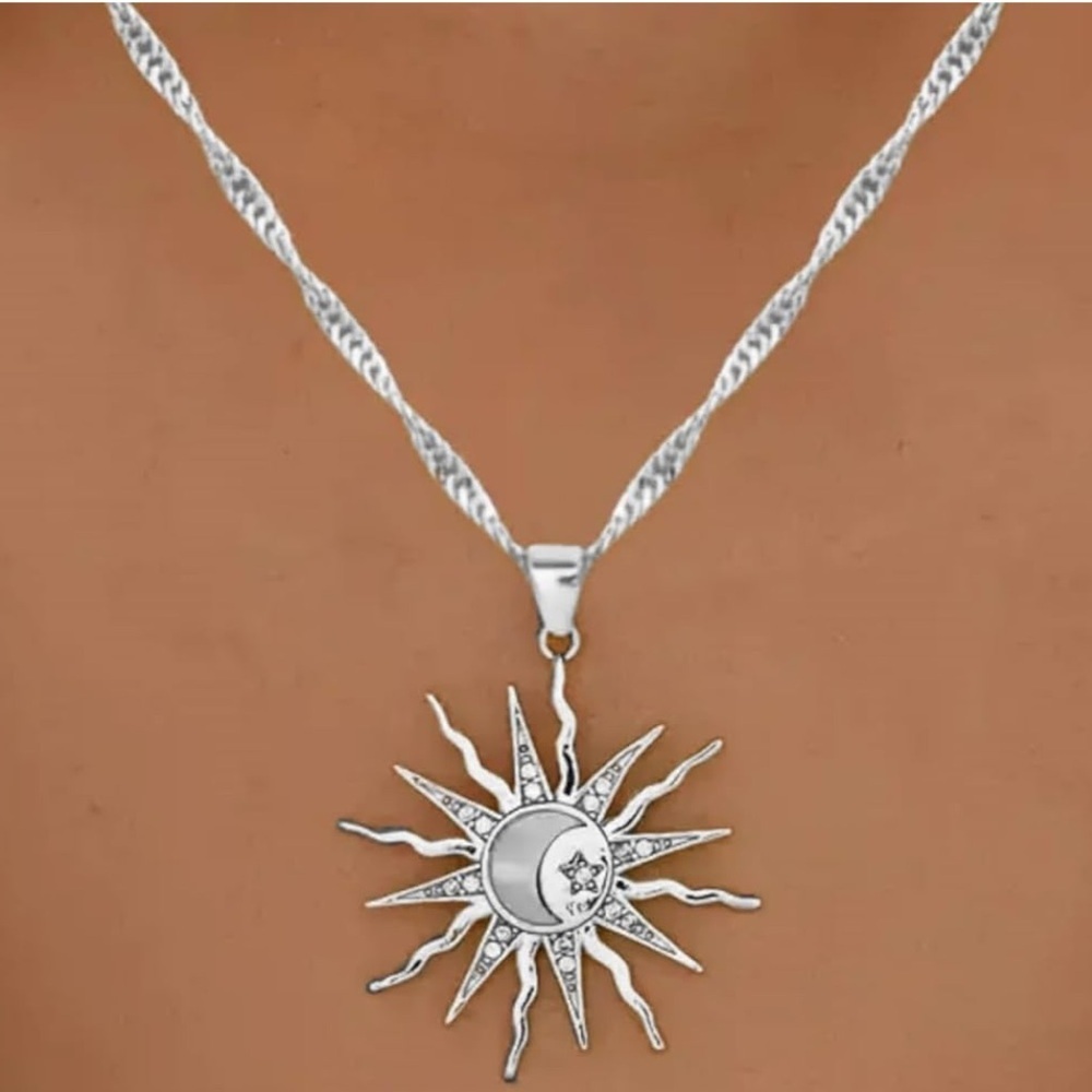 Sun Moon Star Pendant Necklace Celestial Silver - Picture 1 of 4